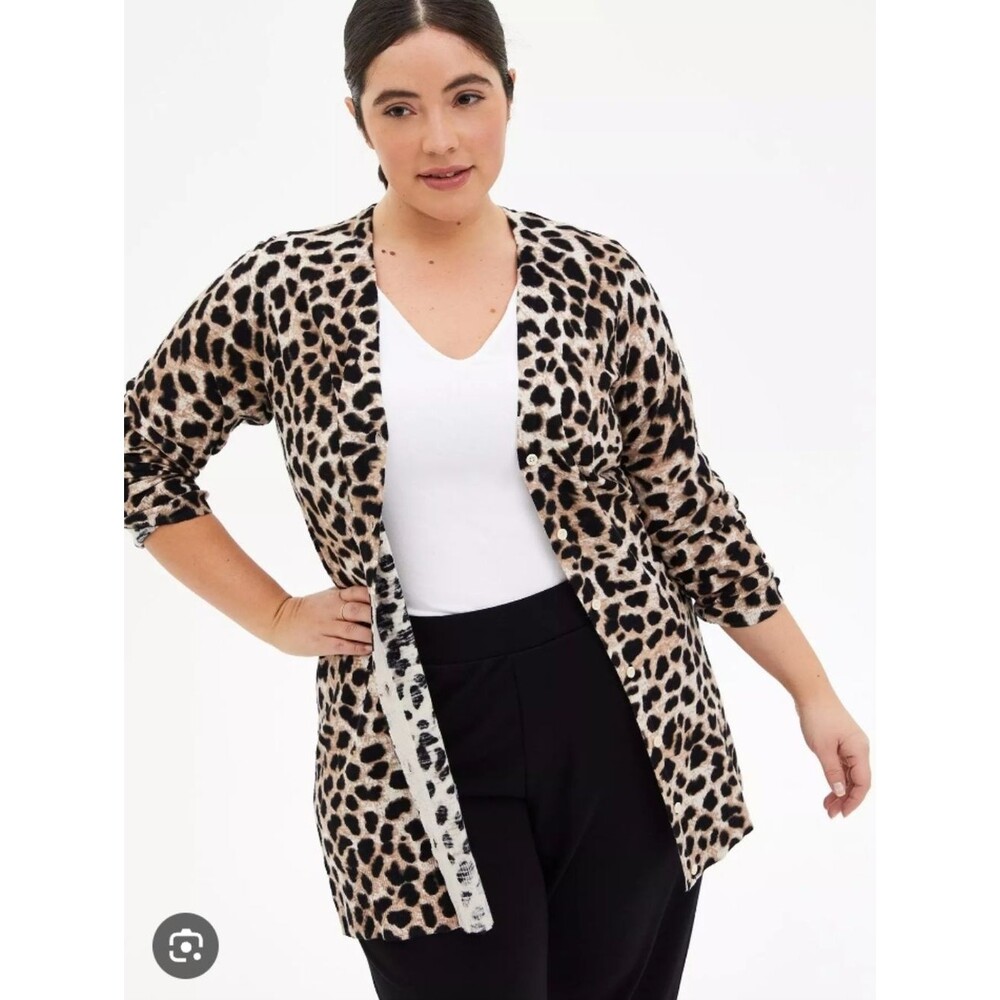 torrid Leopard Print Long Cardigan - Beige & Black Size 3X - Picture 2 of 6